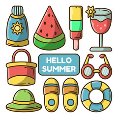 Set of hand drawn summer items cartoon doodle bundle