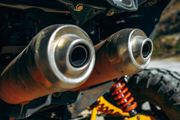 Exhaust pipe of ATV car close up