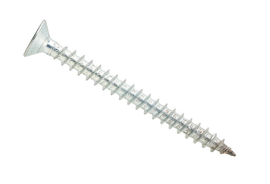 silver chipboard screw isolated on white background