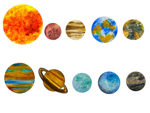Solar system planets on white backdrop