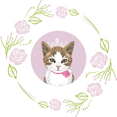 Portrait of an adorable kitty in a floral frame