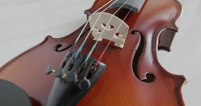 Violin string and bridge close up