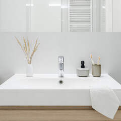 Classic bathroom washbasin with decorations, close-up