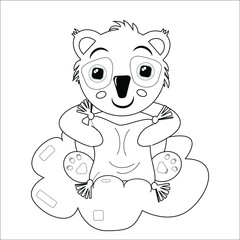 Coloring book for children. Sleepy koala with pillow