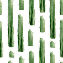 Vertical cacti watercolor seamless pattern. Template for decorating designs and illustrations.