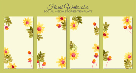 Floral watercolor as background of social media stories template
