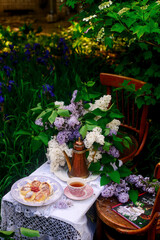 Cottage cheese pancakes with cream sauce..style rustic