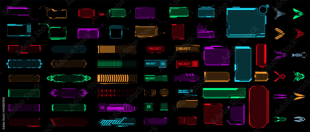 Poster a set of sci-fi modern user interface elements button, frame, arrow, loading indicator in modern cyb