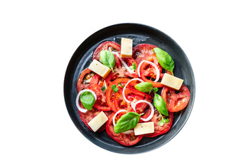 tomato salad veggie vegetable basil diet on the table summer healthy food diet meal snack copy space food background rustic. top view vegan or vegetarian food