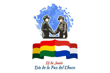 Translation: June 12, Chaco Peace Day. Happy Chaco Armistice Day (Dia de la Paz del Chaco) Vector Illustration. Suitable for greeting card, poster and banner 