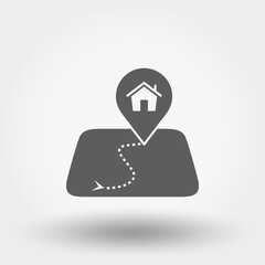 House on the map mark. Silhouette. Vector illustration. Flat design style.