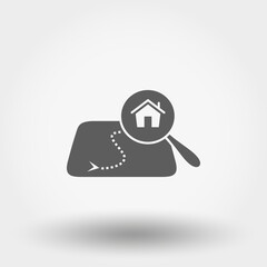 House on the map under a magnifying glass.