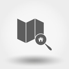 House on the map under a magnifying glass.