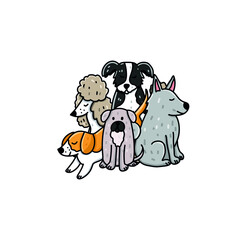 set of dogs of various breeds