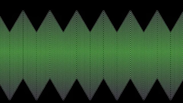 Animation of thin green parallel zigzag lines slowly scrolling over black background