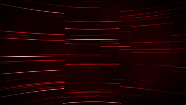 Animation of thin pulsating glowing red lines slowly scrolling over black background
