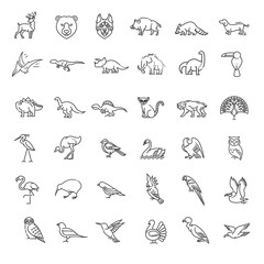 Line animals concepts. Vector thin Icons set