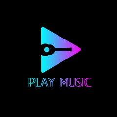 Guitar and play button with pink and blue gradations. Ilustration guitar and play button design logo. 