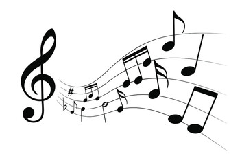 Fototapeta premium Musical notes graphic background. Music notes and staff on white background. Melody symbol. Vector illustration
