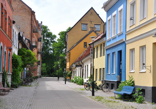 Idyllic alley with small houses in old town of Malm&Atilde;&para;, Sweden