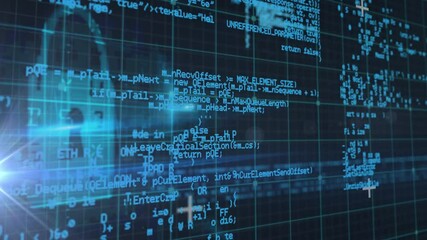 Animation of online security padlock with data processing in background - Powered by Adobe