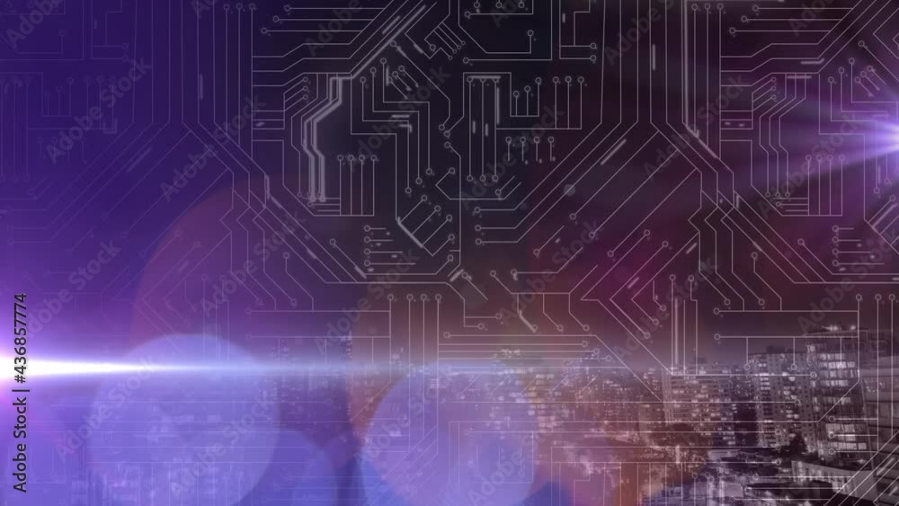 Poster animation of data processing on glowing computer circuit board