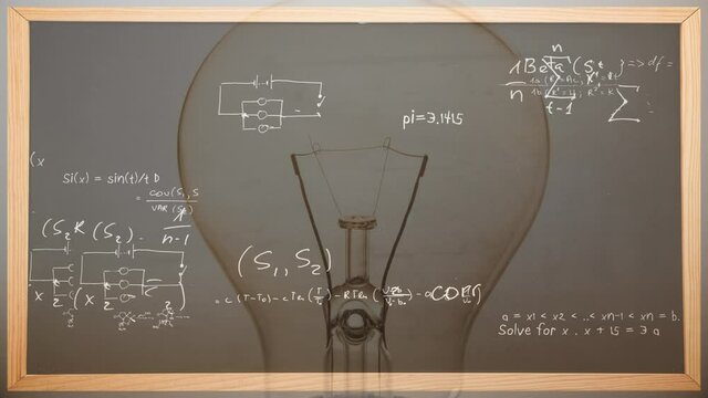 Animation of light bulb and scientific formule data processing