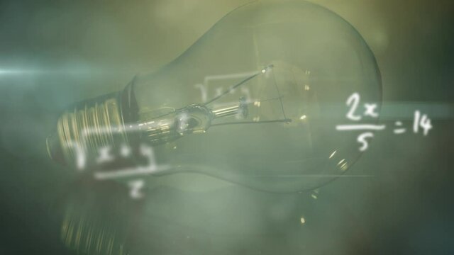 Animation of light bulb and scientific formule data processing