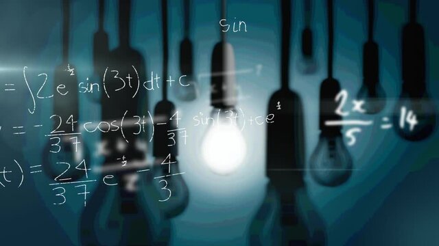Animation of light bulbs and scientific formule data processing