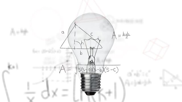 Animation of light bulb and scientific formule data processing