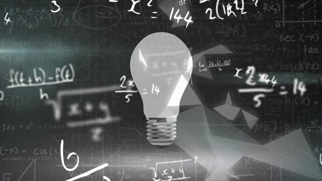 Animation of light bulb and scientific formule data processing