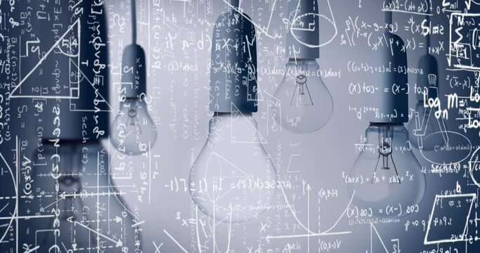 Animation of light bulbs and scientific formule data processing