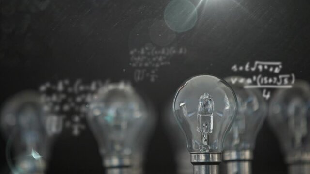 Animation of light bulbs and scientific formule data processing