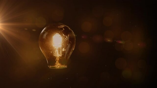 Animation of lit light bulb with cracked glass and copy space