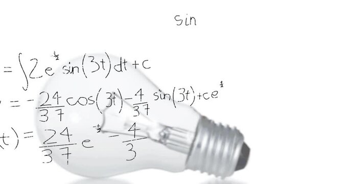 Animation of light bulb and scientific formule data processing