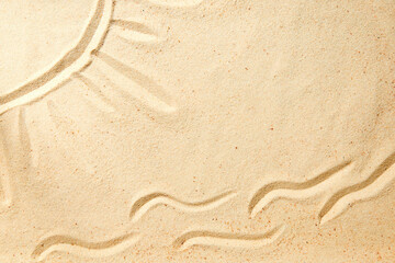 Fototapeta na wymiar Sun and waves painted on the sand background