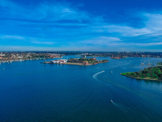 Obraz premium Panoramic aerial drone view of Sydney CBD views from Woolwich NSW Australia