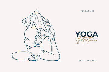 Women doing yoga activity at home, studying class distance illustration in vector. Stay at home and things to do in self isolation.