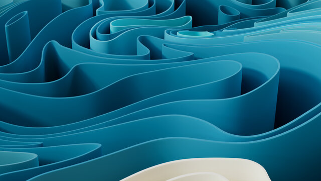 Abstract background formed from Blue and White 3D Waves. Multicolored 3D Render.  