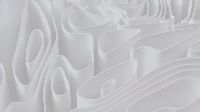 White 3D Ribbons arranged to create a Light abstract background. 3D Render.  