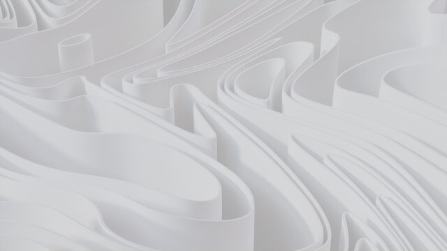 White 3D Ribbons form a Light abstract background. 3D Render.  