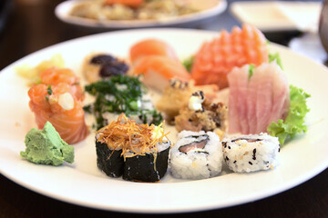 Assortment of sushi served on a plate