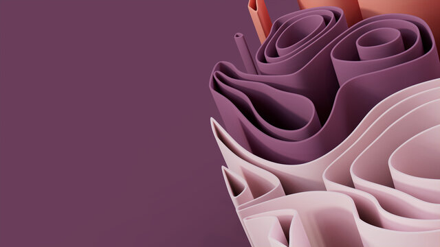 Abstract wallpaper created from Pink and Purple 3D Waves. Multicolored 3D Render with copy-space.  