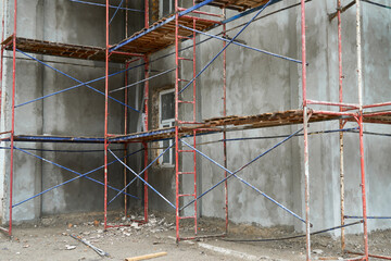 renovation or repair of a building facade using scaffolding