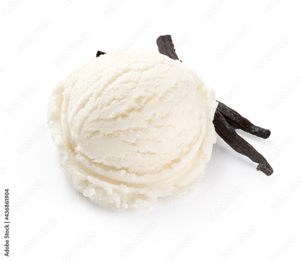 Aufkleber Scoop of vanilla ice cream on white background. Ice cream with vanilla isolated. Ice cream for package design.