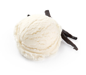 Scoop of vanilla ice cream on white background. Ice cream with vanilla isolated. Ice cream for package design.