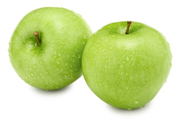 two green apples isolated on white background. clipping path