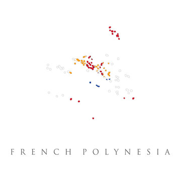french polynesia map with flag. Map of French Polynesia with flag isolated on white background. Overseas country and collectivity of France. Vector illustration.