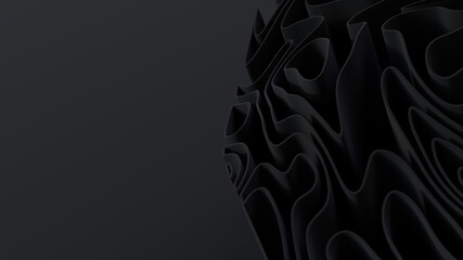 Black 3D Waves arranged to create a Dark abstract background. 3D Render with copy-space.  