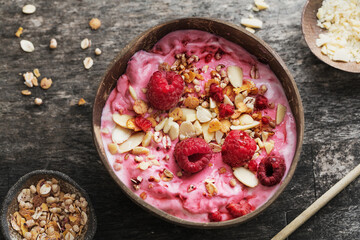 Fototapeta na wymiar Granola with berries and yogurt in bowl
